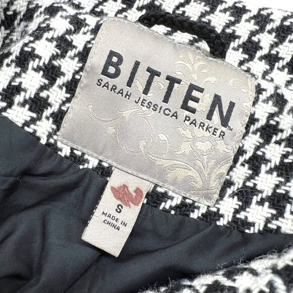 bitten by Sarah Jessica Parker Houndstooth Coat Black White Size Medium - Picture 8 of 10
